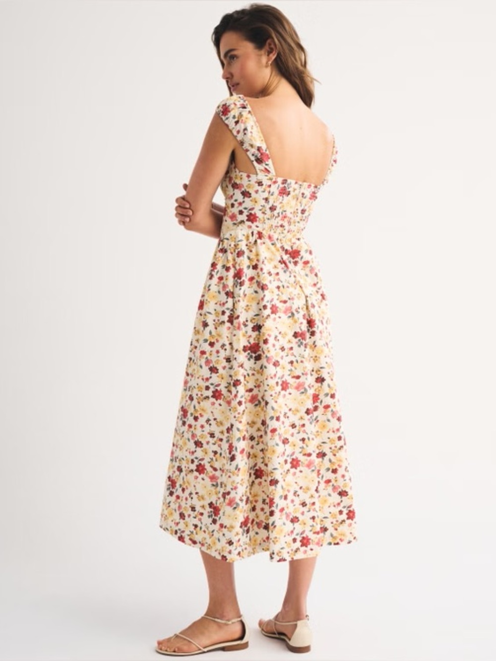ABERCROMBIE & FITCH 100% COTTON BRA-FREE CAP SLEEVE DIPPED WAIST MIDI DRESS - Picture 7 of 8